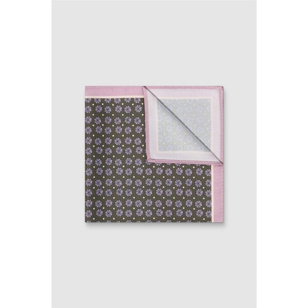 Alexandre Silver Alexandre Olive Silk Geo Pocket Square