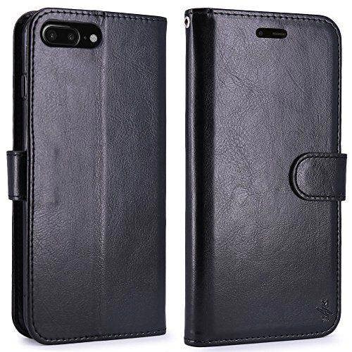 iPhone 8 Plus Case, PU Leather Wallet Case Flip Cover with Card Slots & Stand For Apple iPhone 8 Plus - Black