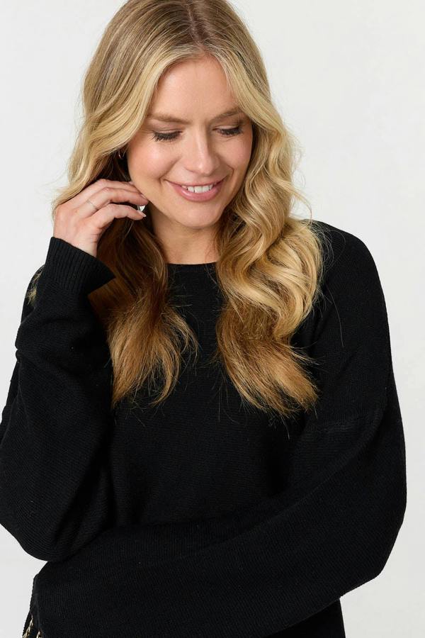 Black | Textured Batwing Long Sleeve Jumper