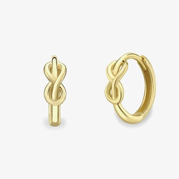 T. H. Baker 9ct Yellow Gold Infinity Knot Huggie Hoop Earrings 120525147608