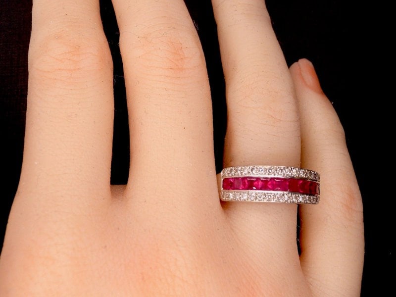 Vintage Tom A ruby and diamond half hoop ring