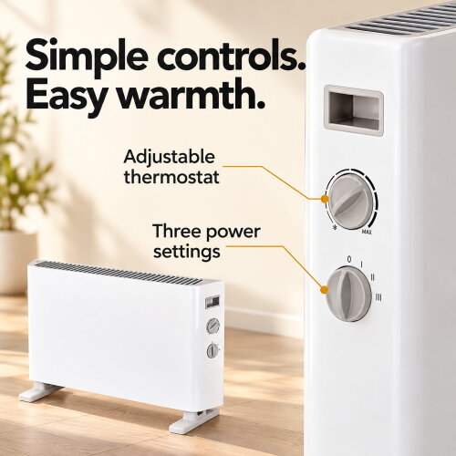 MYLEK Convector Heater Electric 2000W Free Standing Radiator - Portable, 3 Power Modes with Adjustable Thermostat