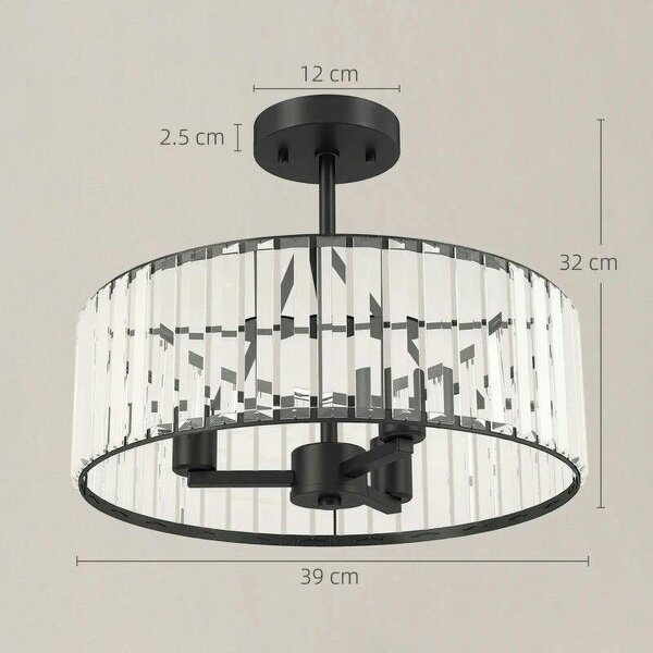 Crystal Ceiling Light, Semi Flush Mount Modern Crystal Chandelier Ceiling Light, E14 Base 3-Lights, Bulbs Not Included