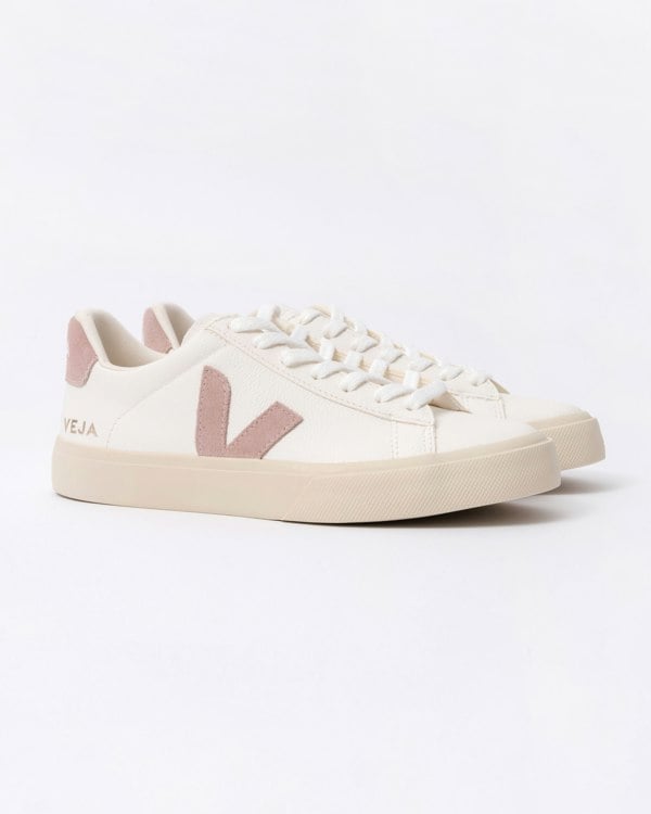 Veja Campo Leather Womens Trainers - White/Babe - CHO - Designer Womens Trainers