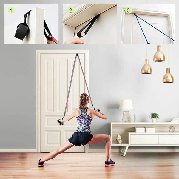 ENER-J Set of 11 Home Exercise Resistance Band With Foam Handles, Ankle Straps & Door Anchor Attachment
