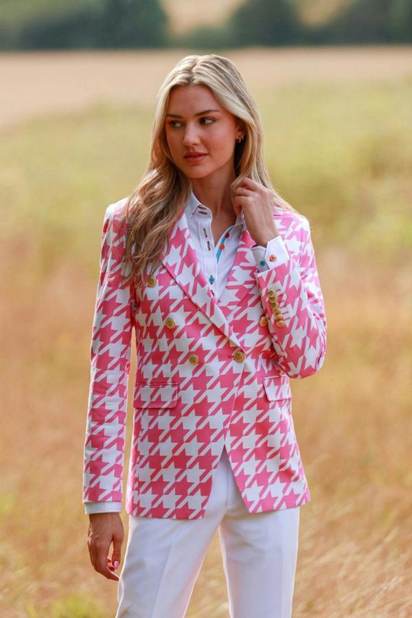 CANDY CRUSH HOUNDSTOOTH DOUBLE BREASTED PRINTED WOMENS JACKET - Premium Men's Patterned Shirt by Claudio Lugli | Bold Design, Tailored Fit, Best Printed Shirts