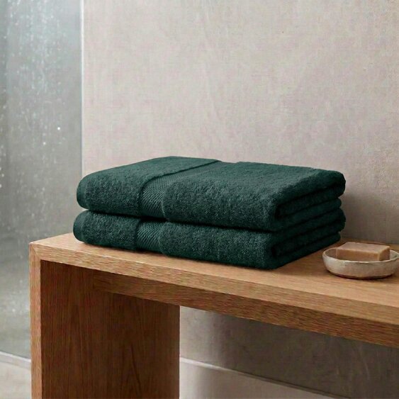 Vision V475 - 2 Pack 100% Cotton Bath Sheet - Forest Green - Bath Sheet - 100% Cotton