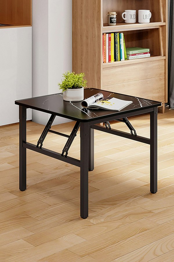 Living and Home 60cm Square Foldable Coffee Table with Marble Effect Top Low Dining Table for Kids