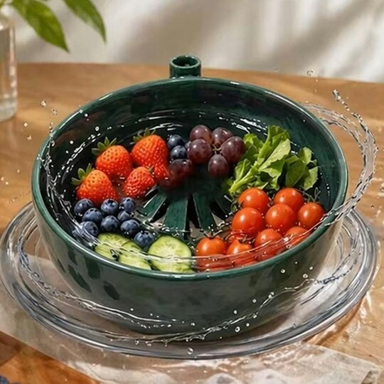 Havendro Self Spinning Berry Washing Bowl, Automatic Swirl Fruit Colander with Drain Hole