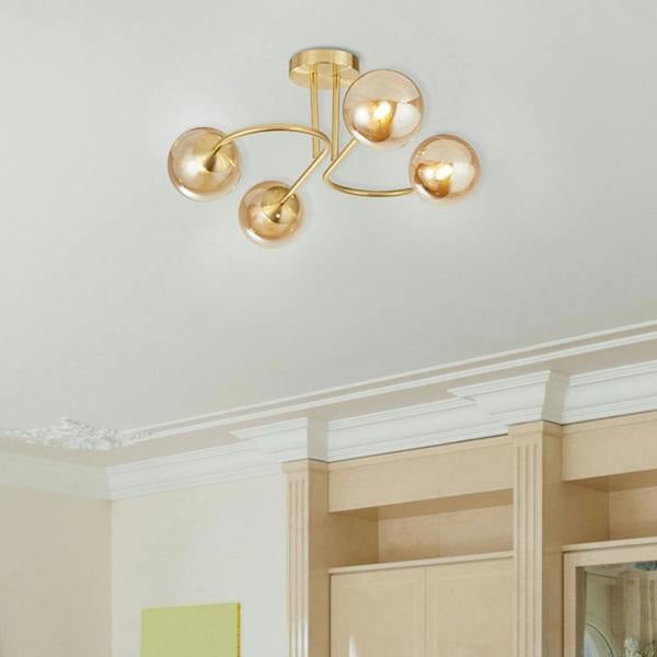 Pagazzi Lighting Hibben Gold Brass & Champagne Glass Semi-Flush Ceiling Light
