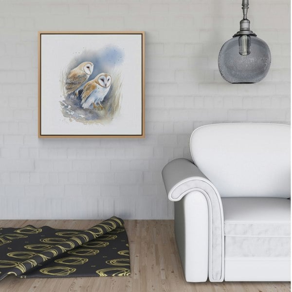 Warren Reed Barn Ano Owls Watercolour Framed Canvas