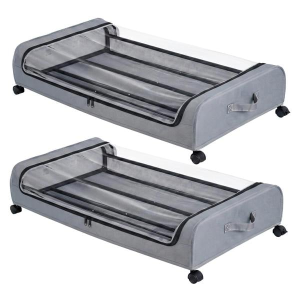 Levede Under Bed Storage Boxes with Lids  Rolling  Oxford  Metal Frame  2 Packs