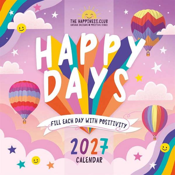 The Happiness Club, Happy Days Calendar 2027, Wall Calendars, Month To View, Lifestyle, Gift