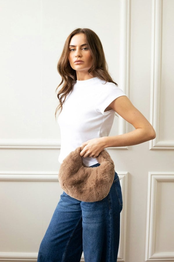 SVNX Faux Fur Soft Grab Bag in Brown