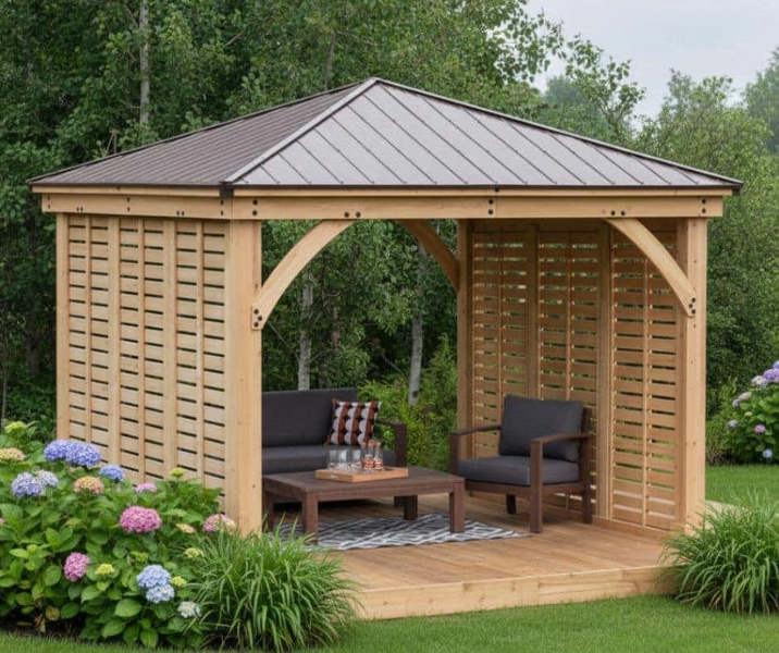 Yardistry Wooden Gazebo 12ft x 12ft (3.7m x 3.7m) with Double Wall 3.7m x 3.7m Wooden Gazebo 1