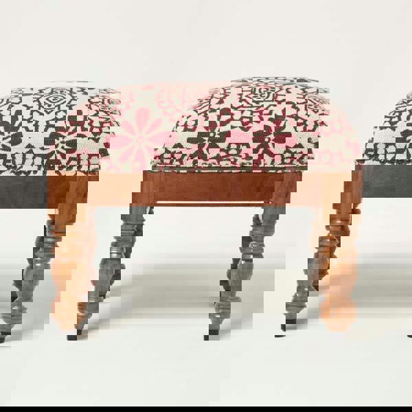 HOMESCAPES Cassia Red Geometric Footstool