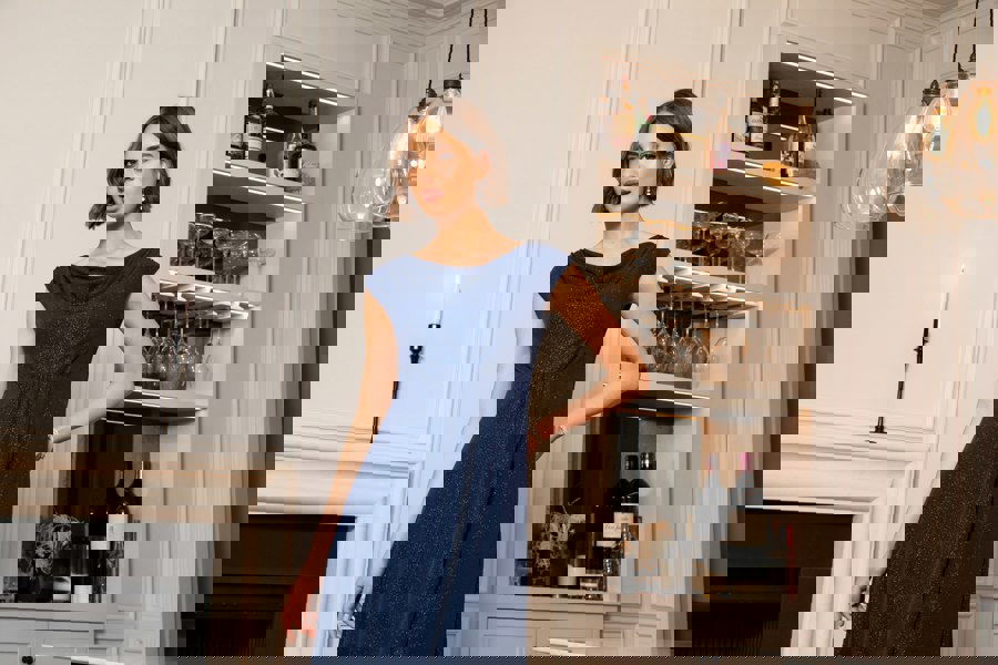 Alie Street London Darcie Cowl Neck Dress (Glitter Blue)