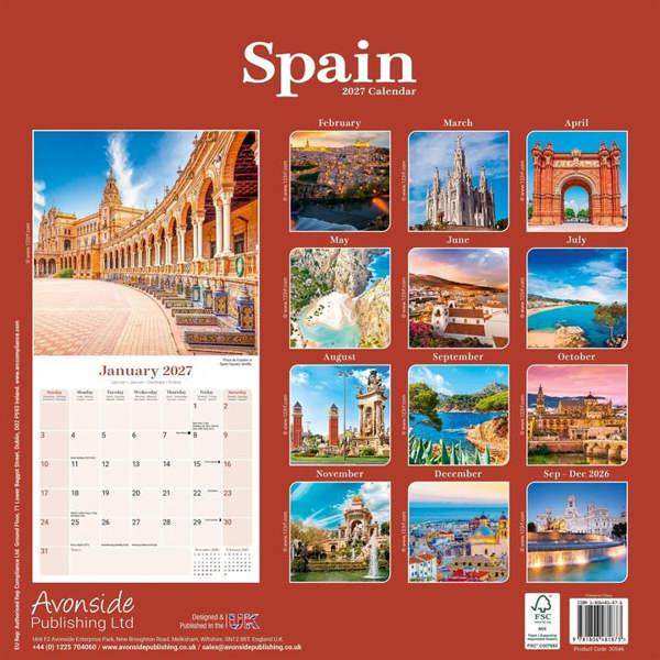 Spain Calendar 2027, Wall Calendars, Month To View, Travel, Gift