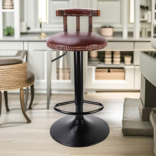 Rafaelo Mobilia 2PC Vintage Style Height Adjustable 360 Swivel Bar Stools Set Brown
