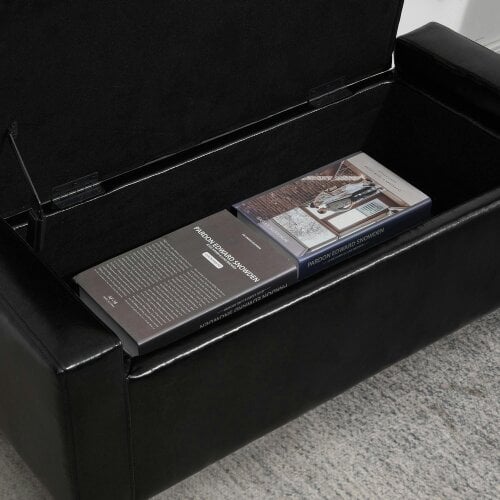 Wyld Haus Sabata Faux Leather Black Storage Ottoman Bench With Lift Up Diamond Tufted Lid