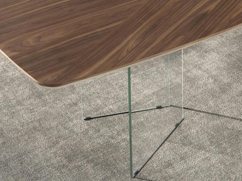 Angel Cerdá Oval barrel dining table in walnut and tempered glass 1191