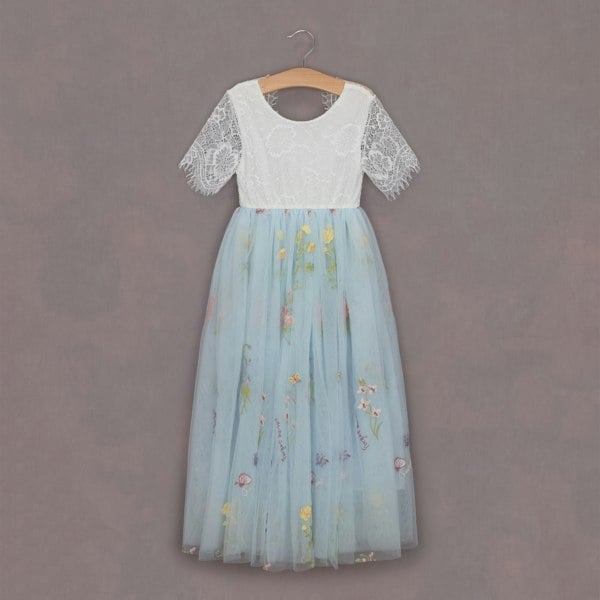UK Flower Girl Boutique Enchanted Dress -  Baby Blue /White Lace