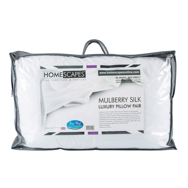HOMESCAPES Pure Mulberry Silk Blend Pillow Pair with 100% Cotton Casing