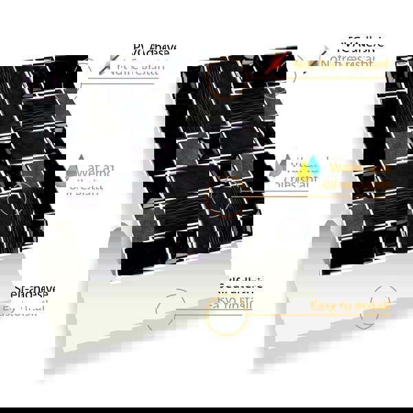 WT1589 - Glossy Black Porcelain Mosaic Wall Tile Sticker Set - 15 x 15 cm (6 x 6 in) - 24 pcs