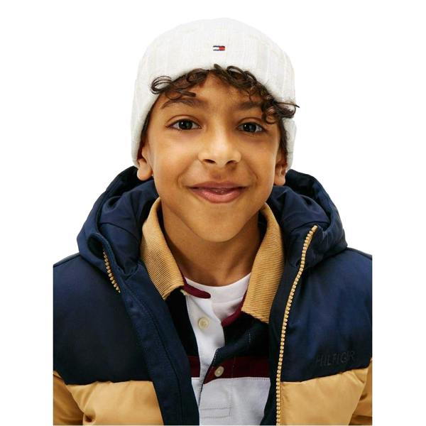 Tommy Hilfiger Childrens/Kids Logo Rib Knit Turn Up Beanie - White - 