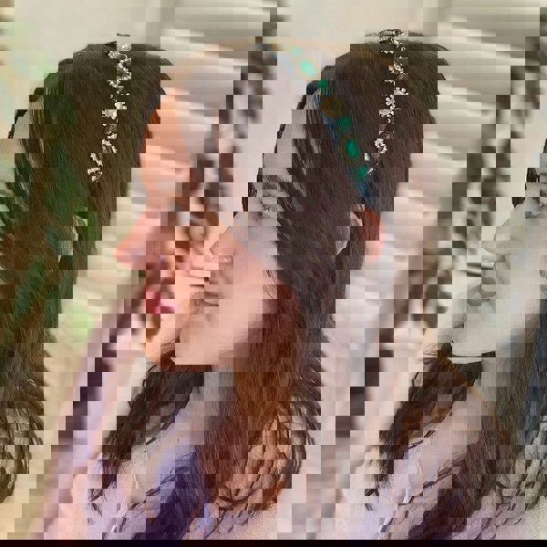 Green Headband With Pearls And Gems Wedding Guest