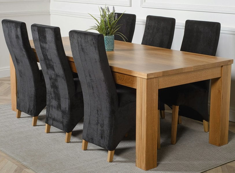 That's Furniture Dakota Extra Large Oak Dining Table with Lola Fabric Chairs