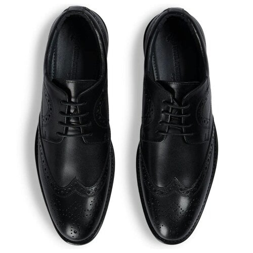 Paul Andrew Cambridge - Men's Black Wingtip Brogue Derby Shoes