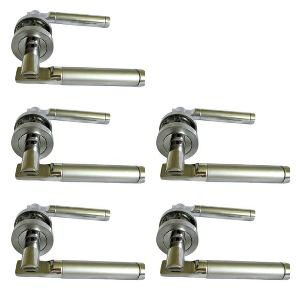Haven Heritage Door Handles Lever on Round Rose, Duel Satin Nickel/Polished Chrome Electra - 5 Pairs
