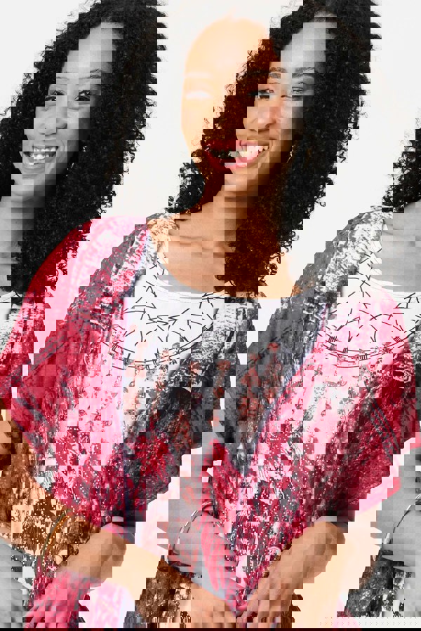 Red | Feather Print Relaxed Short Sleeve Tunic