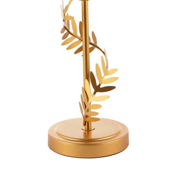 Modern Satin Gold Table Lamp with Twisting Floral Decor and Linen Fabric Shade Image 4