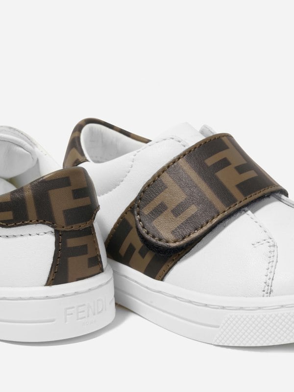 Fendi Kids Leather Logo Trainers in White