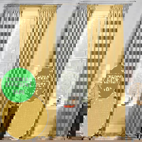 Enhanced Living Ochre Plain Thermal Room Darkening Energy Saving Tape Top Curtains For Living Rooms & Bedrooms