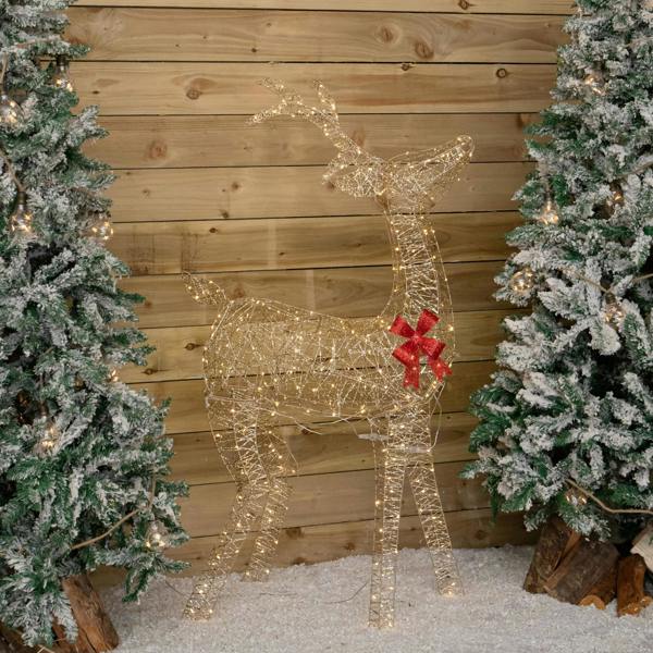 Samuel Alexander 1.3m Light up Gold Twist Christmas Standing Reindeer with 300 Warm White LEDs