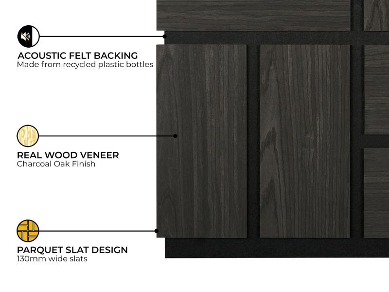 Fuse Acoustic Wooden Parquet Wall Panel in Charcoal Oak