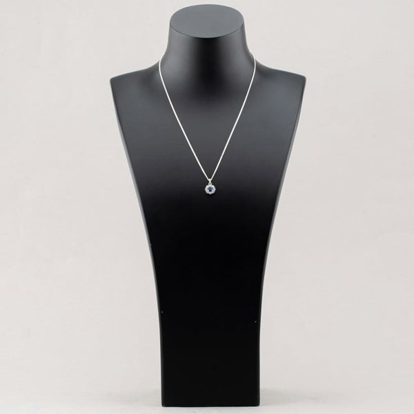 T. H. Baker Sterling Silver Blue Cubic Zirconia Halo Pendant Necklace S6678