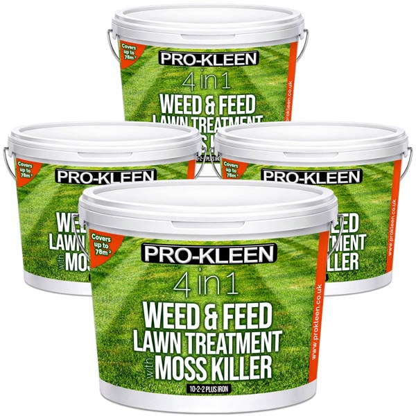 ProKleen Pro-Kleen 4 in 1 Weed and Feed Lawn Treatment with Moss Killer - Greens Grass, Kills Weeds & Moss & Fertilises Grass 10kg