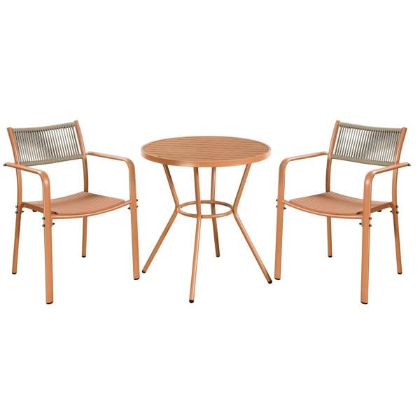 Core Products 3 Piece Bistro Garden Set, Pair Of Rope Back Armchairs & Round Plastic Table, Moss Green