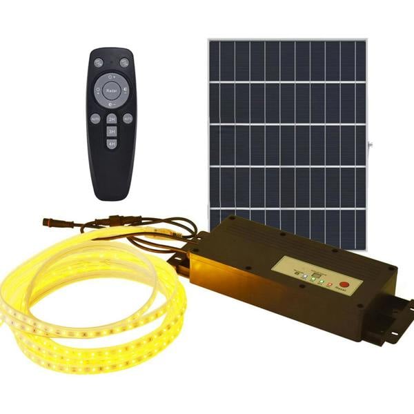 ENER-J 10 Meter Solar LED Strips with Silicon cover, IP65, 6V 8W Solar Panel with 6000 mAh battery, Remote Included. 3000K