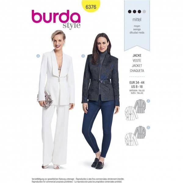 Burda Sewing Pattern 6376 Jackets For Women, 8 to 18 - Intermediate
