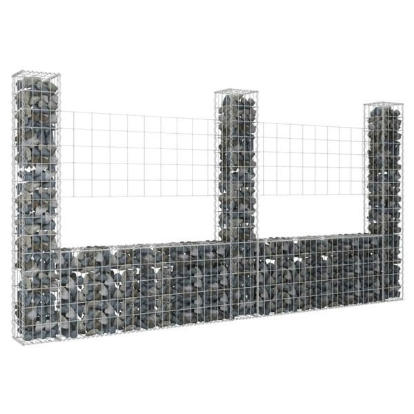 Berkfield U-shape Gabion Basket with 3 Posts Iron 260x20x150 cm