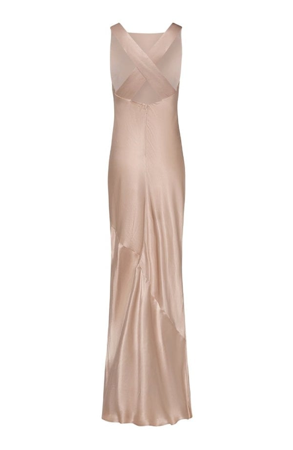 Rewritten London Paris Dress in Champagne Satin