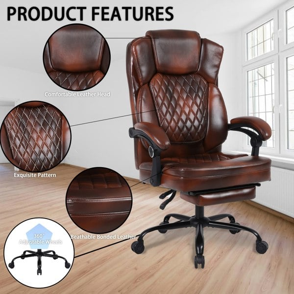 Furniture One Heavy Duty Executive Office Chair with Footrest, Ergonomic High Back Desk Chair, Adjustable Angle Chair