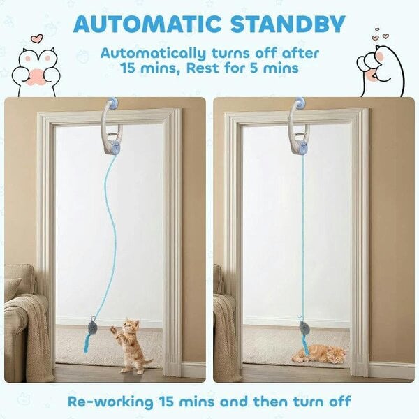 Interactive Cat Toys for Indoor Kittens & Adult USB Rechargeable Door Hanging Bouncing Mouse Teaser