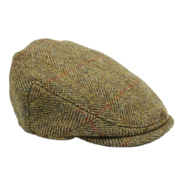 Heather Hats & Accessories Genuine Harris Tweed Wool Flat Cap, Satin Lining, Outdoor Wear, Harvest Olive