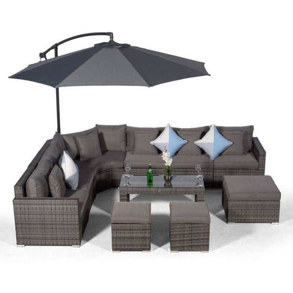 Giardino Santorini L Shape Modular 6 Seat Rattan Corner Sofa Set With Large Coffee Table, 2 Stools & Ottoman